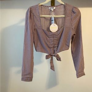 NWT- Wild Honey Plaid Tied Crop, Small